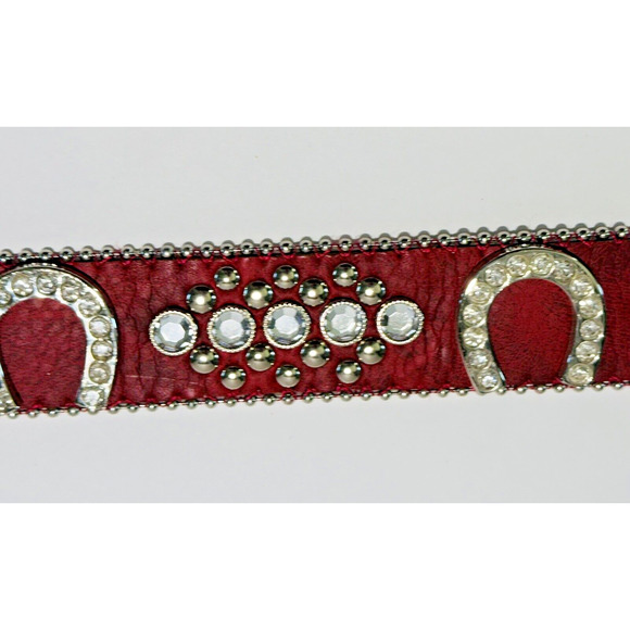 VINTAGE RED BLING WESTERN RHINESTONE CRYSTAL FASHION GENUINE LEATHER 36-37\
